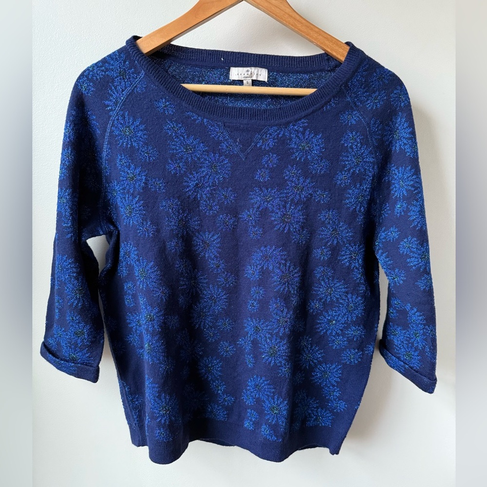 ESSENTIEL ANTWERP Metallic Daisy Sweater Floral Glimmer Maximalist Wool‎ Blend S